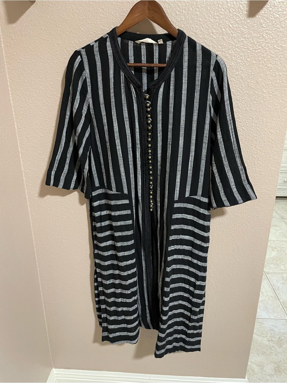 Soft Surroundings Black and Gray Striped Midi Dress
